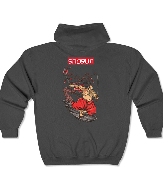 Shogun Classic Zip Hoodie in charcoal featuring streetwear graphic design, perfect for a stylish casual look.