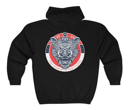 Black graphic hoodie featuring a bear design with 'Your Opponent Is Your Teacher' slogan, perfect for streetwear style.