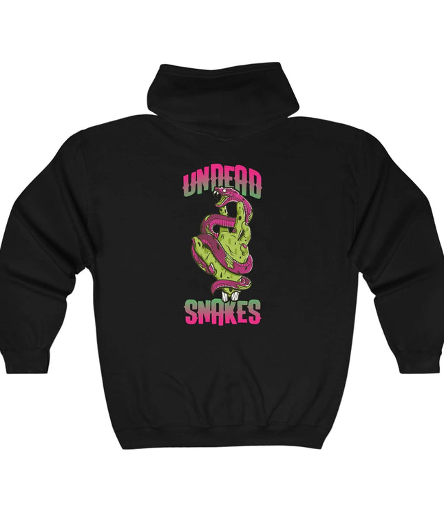 Undead Snakes Classic Zip Hoodie, a stylish graphic hoodie perfect for streetwear enthusiasts.