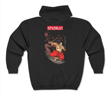 Shogun Classic Zip Hoodie in black featuring a graphic design, perfect for streetwear enthusiasts.