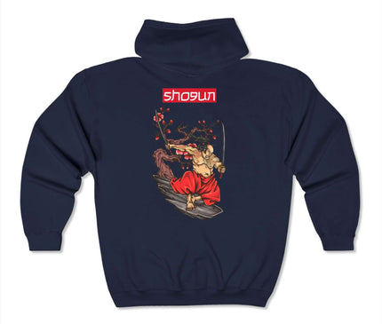 Shogun Classic Zip Hoodie in navy featuring graphic design, perfect for streetwear fashion.