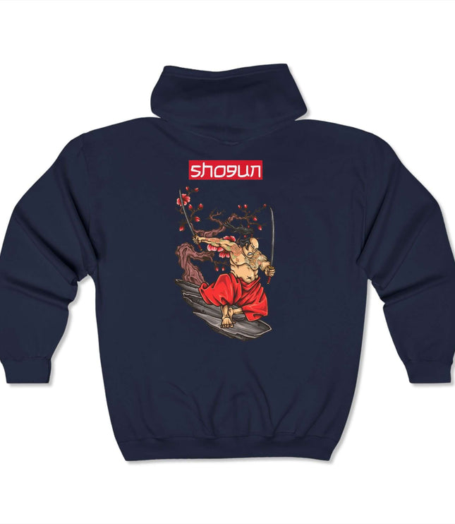 Shogun Classic Zip Hoodie in navy featuring graphic design, perfect for streetwear fashion.