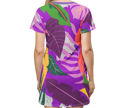 Tropical Leaves (Purple) Women's Tee Dress