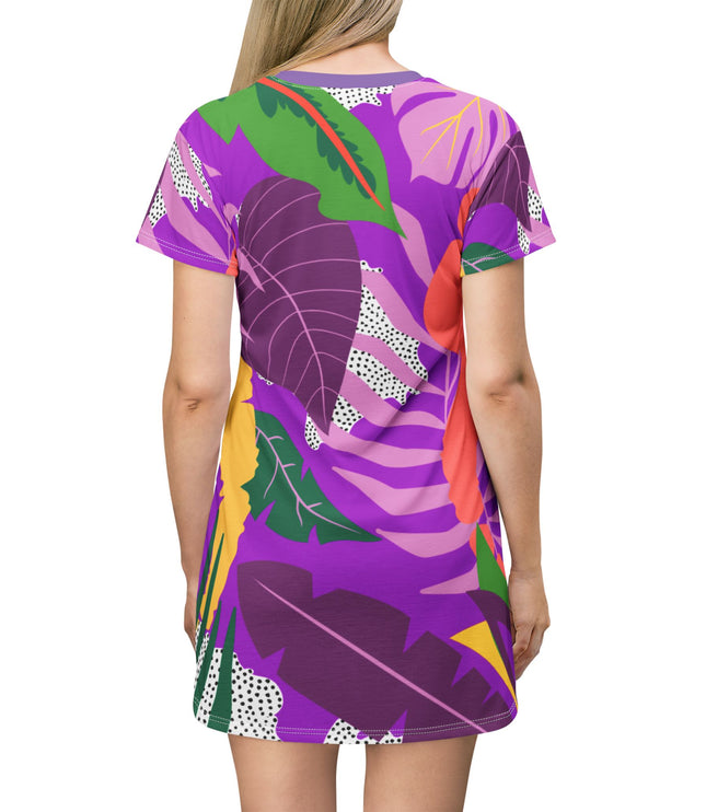 Tropical Leaves (Purple) Women's Tee Dress