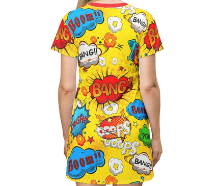 Bright Yellow Comic Book Sound Effects Women's Tee Dress