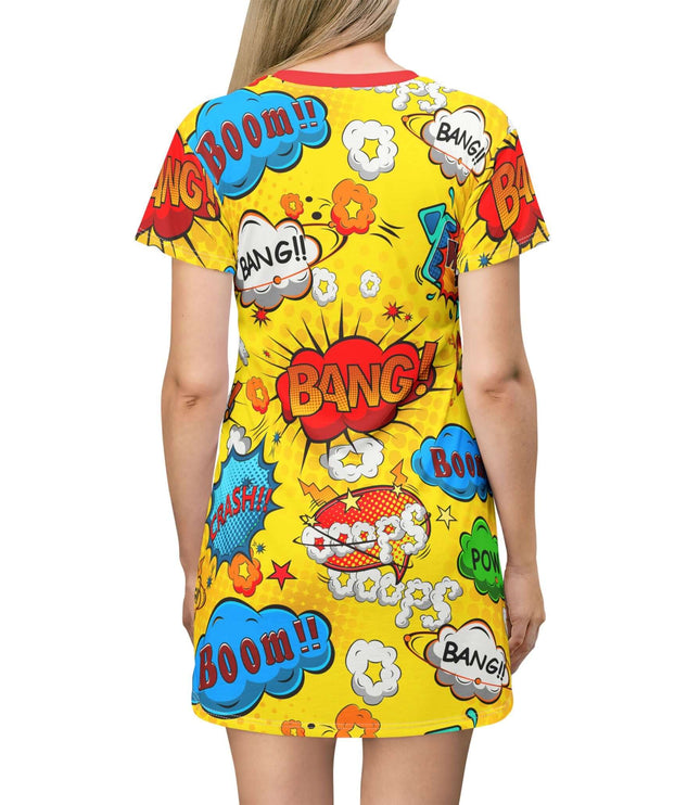 Bright Yellow Comic Book Sound Effects Women's Tee Dress