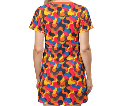 Vibrant Retro Abstract Wave Print Women's Tee Dress