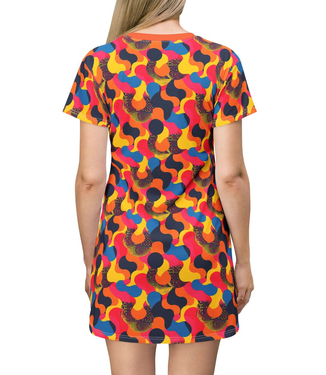 Vibrant Retro Abstract Wave Print Women's Tee Dress