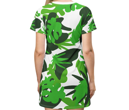 Tropical Leaf Print Women's Tee Dress