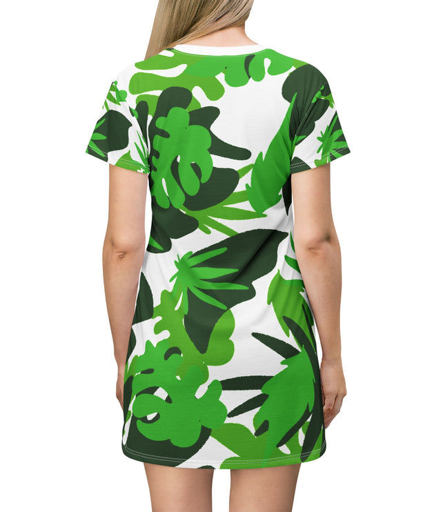 Tropical Leaf Print Women's Tee Dress