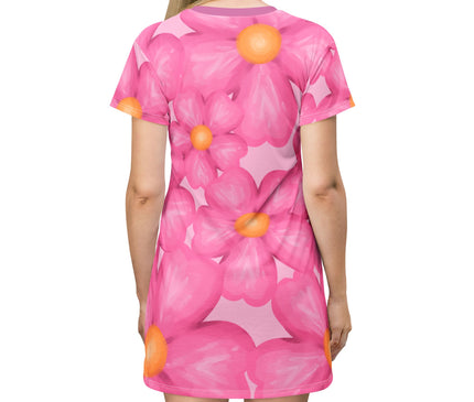 Pink Floral Print Women's Tee Dress