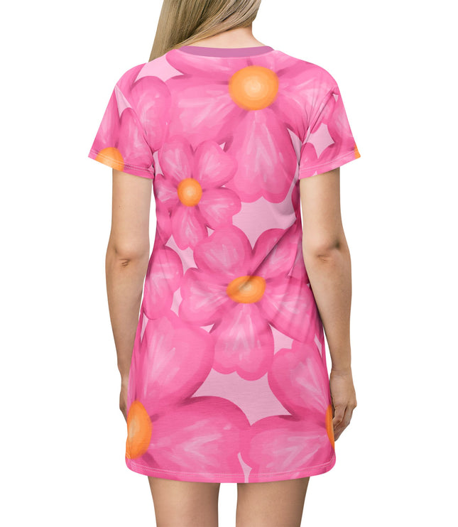 Pink Floral Print Women's Tee Dress