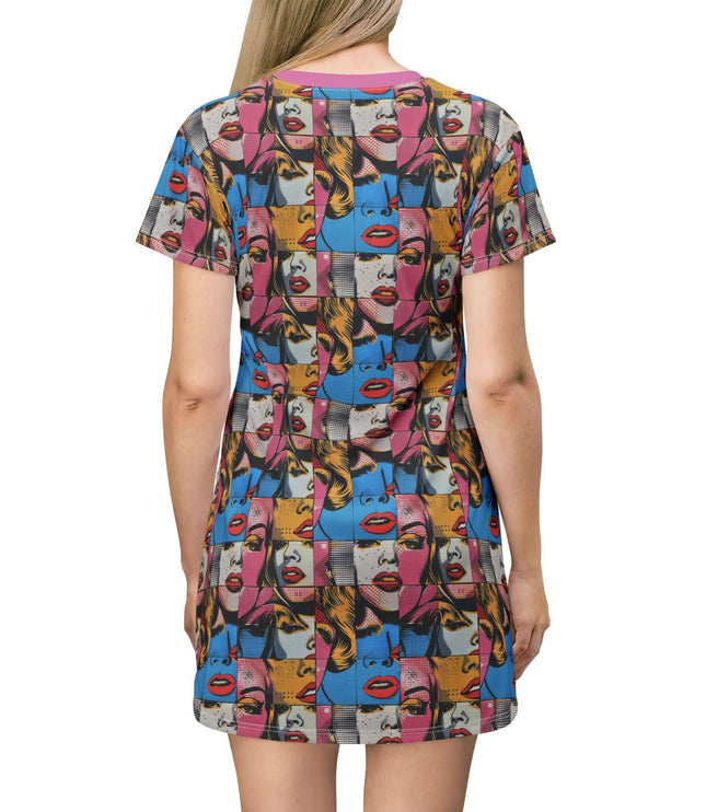 Colorful Pop Art Woman Faces Women's Tee Dress