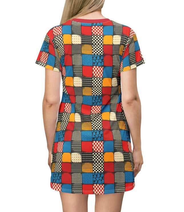Retro Checker Pop Art Blocks Women's Tee Dress