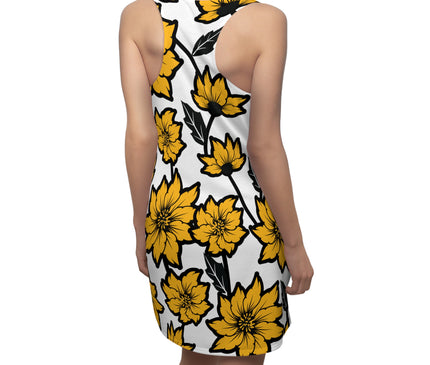 Yellow Floral Print Racerback Dress