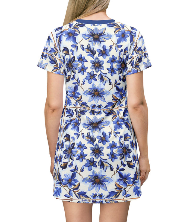 Blue Floral Print Women's Tee Dress