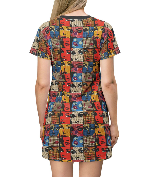 Mixed Pop Art Woman Faces Print Women's Tee Dress