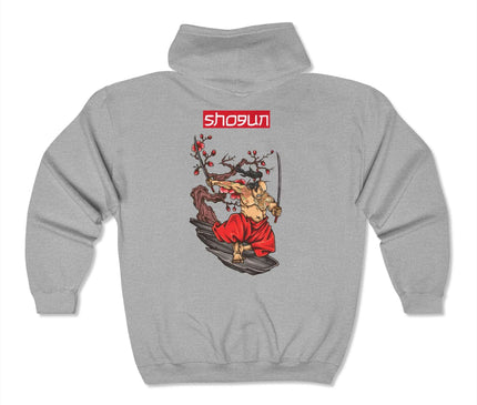 Shogun Classic Zip Hoodie in gray featuring a graphic design, perfect for streetwear lovers.