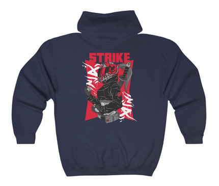 Strike Classic Zip Hoodie featuring vibrant graphic design, perfect for streetwear enthusiasts.