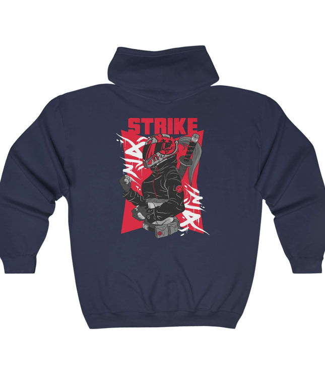 Strike Classic Zip Hoodie featuring vibrant graphic design, perfect for streetwear enthusiasts.