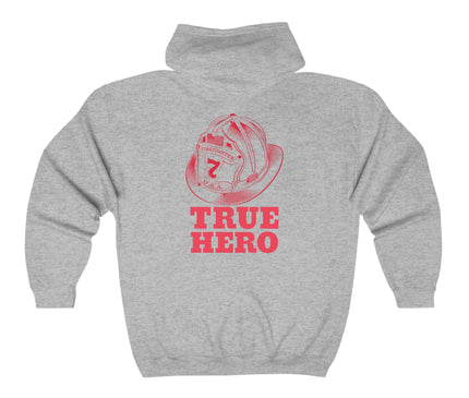 True Hero Classic Zip Hoodie in grey featuring a graphic design, perfect for streetwear style.