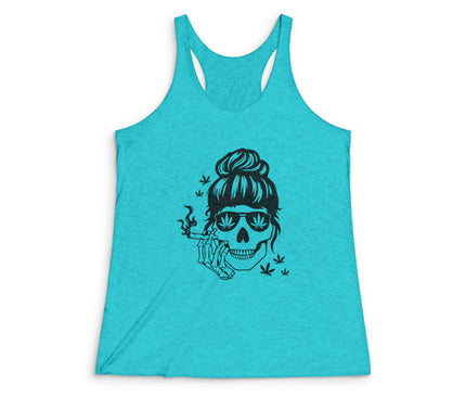 Bun Hair Skull Women's Tri-Blend Racerback Tank