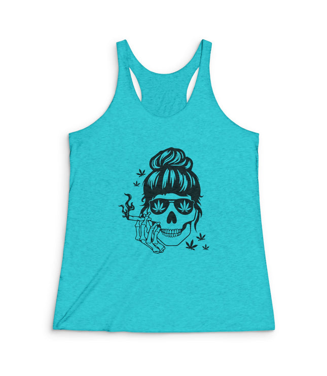 Bun Hair Skull Women's Tri-Blend Racerback Tank