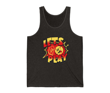 Lets Go Play graphic jersey tank top for gym and fitness, unisex design in dark color, casual wear