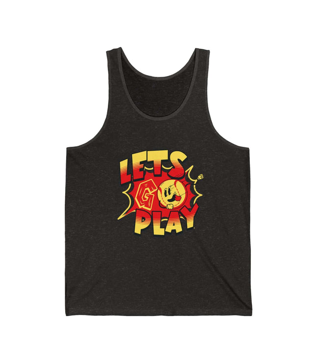 Lets Go Play graphic jersey tank top for gym and fitness, unisex design in dark color, casual wear