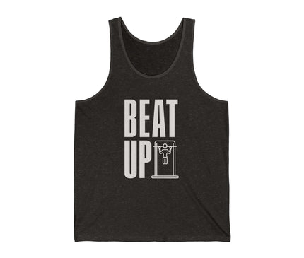 Beat Up Jersey Tank top in dark fabric, perfect for gym workouts and fitness activities.