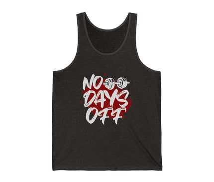 No Days Off jersey tank top for gym lovers, featuring a bold graphic design and a comfortable retail fit.