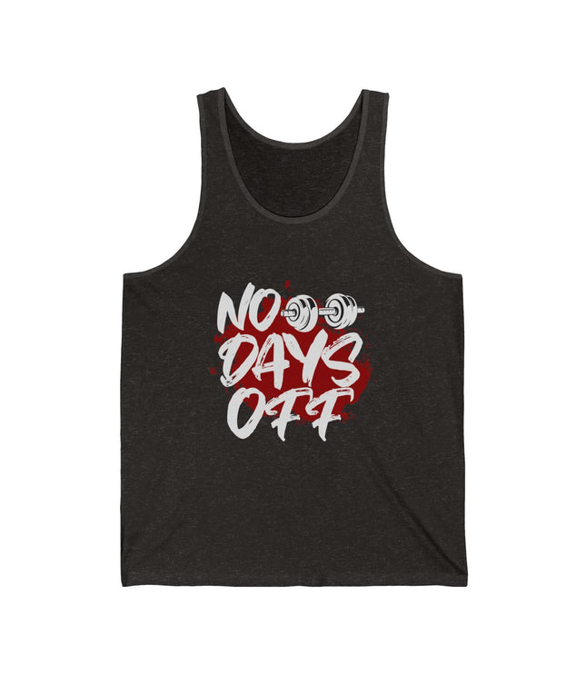 No Days Off jersey tank top for gym lovers, featuring a bold graphic design and a comfortable retail fit.