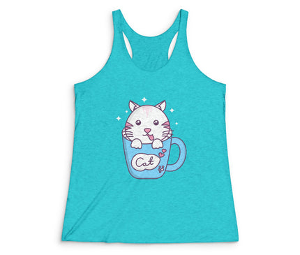 Cat In A Cup Women's Tri-Blend Racerback Tank