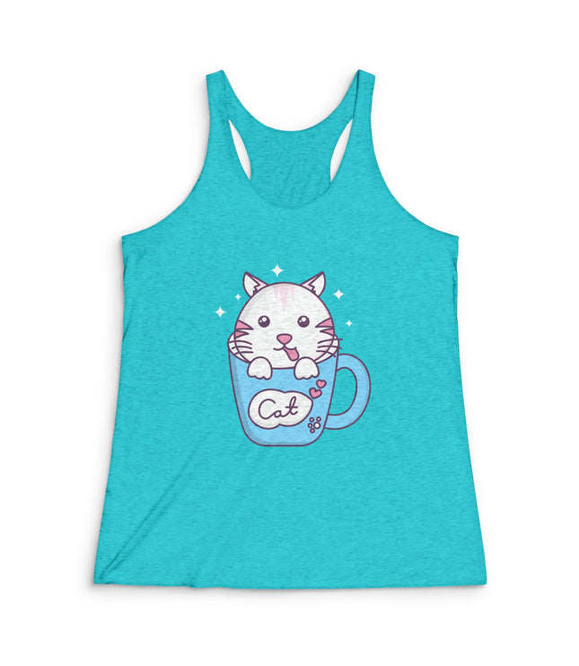 Cat In A Cup Women's Tri-Blend Racerback Tank