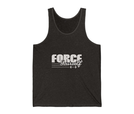 Force Yourself jersey tank, lightweight gym wear perfect for fitness enthusiasts.