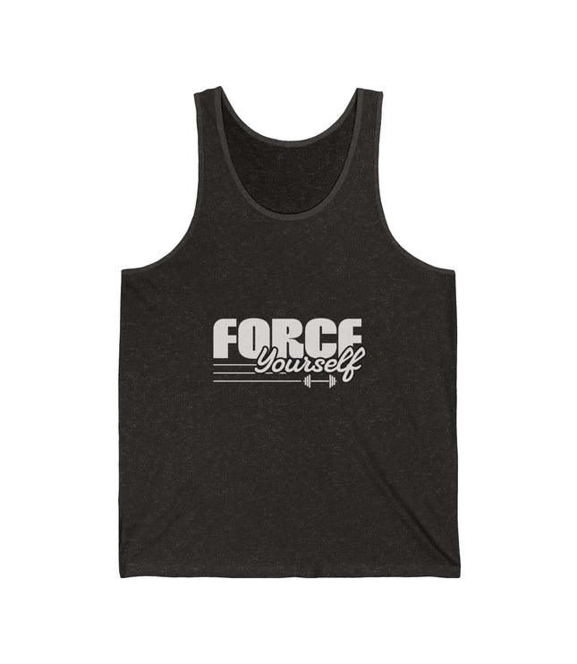 Force Yourself jersey tank, lightweight gym wear perfect for fitness enthusiasts.