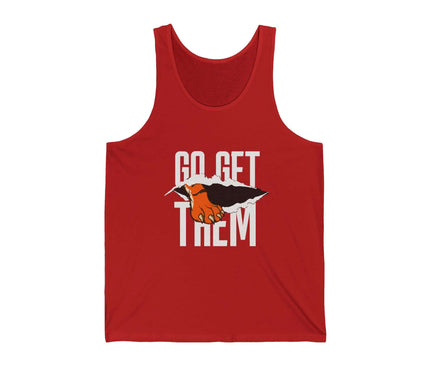 Red Go Get Them jersey tank top, perfect for gym and fitness workouts, crafted from soft cotton.