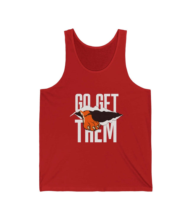 Red Go Get Them jersey tank top, perfect for gym and fitness workouts, crafted from soft cotton.