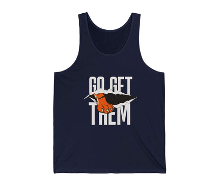 Go Get Them Jersey Tank in navy, perfect for gym and fitness activities with a bold graphic design.