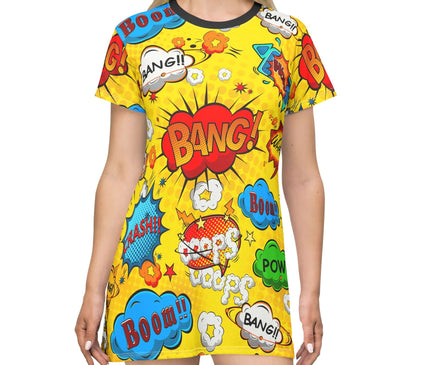 Bright Yellow Comic Book Sound Effects Women's Tee Dress