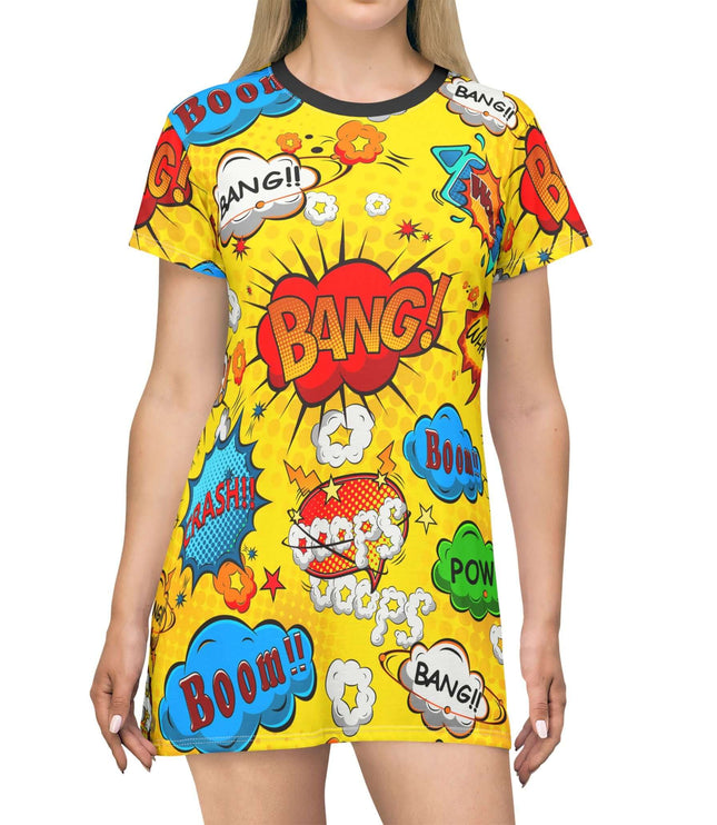 Bright Yellow Comic Book Sound Effects Women's Tee Dress