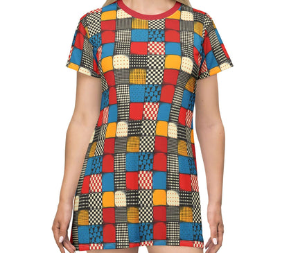 Retro Checker Pop Art Blocks Women's Tee Dress