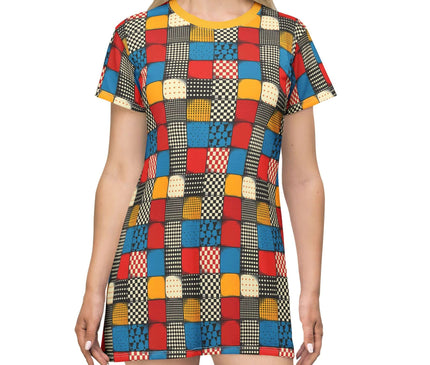 Retro Checker Pop Art Blocks Women's Tee Dress