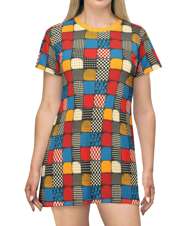 Retro Checker Pop Art Blocks Women's Tee Dress