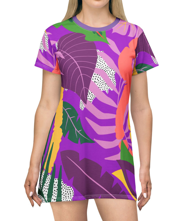 Tropical Leaves (Purple) Women's Tee Dress