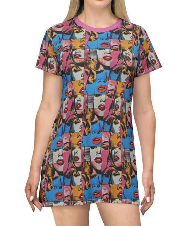 Colorful Pop Art Woman Faces Women's Tee Dress