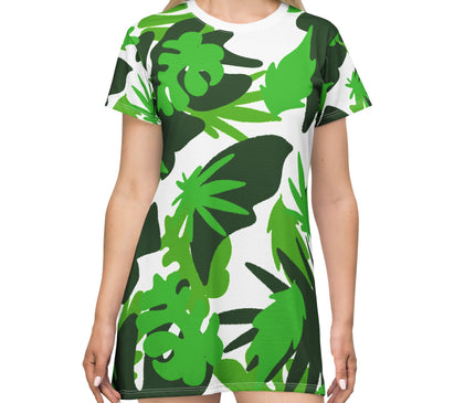 Tropical Leaf Print Women's Tee Dress