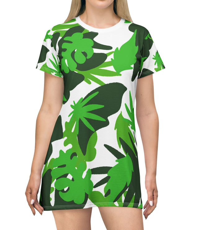 Tropical Leaf Print Women's Tee Dress