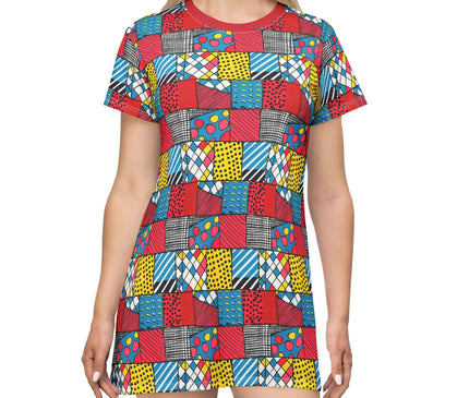 Pop Art Geometric Patchwork Women's Tee Dress
