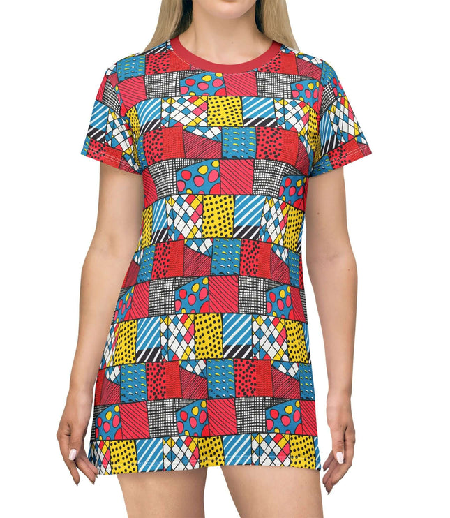 Pop Art Geometric Patchwork Women's Tee Dress
